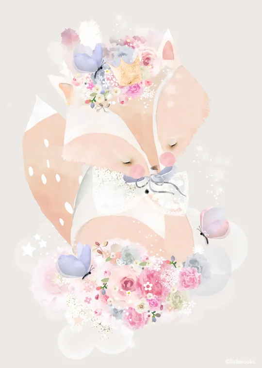 Poster Flowers for Fox mit Blattgold