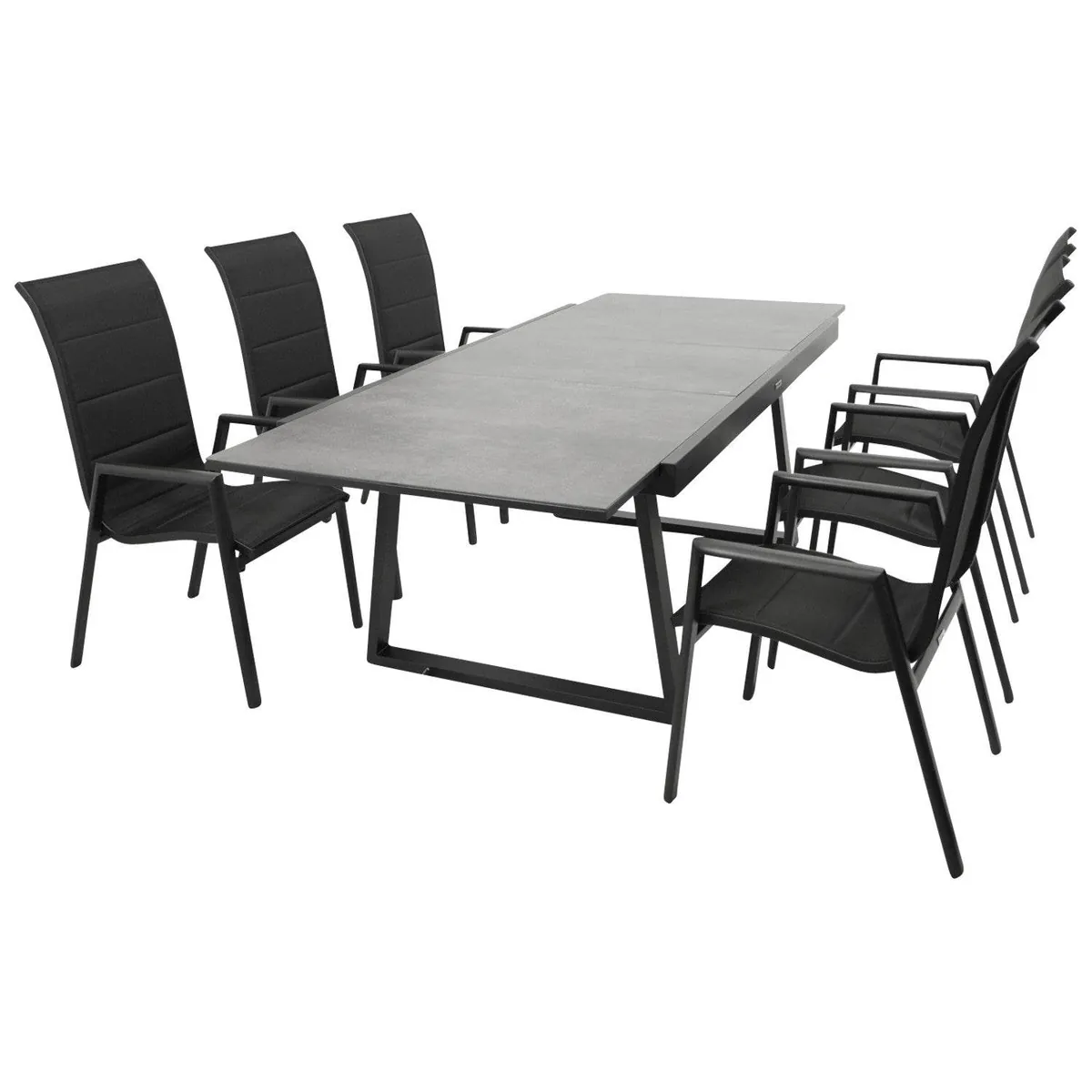 Garnitur REIMS 7-teilig, Alu + Glas + Kunstgewebe schwarz