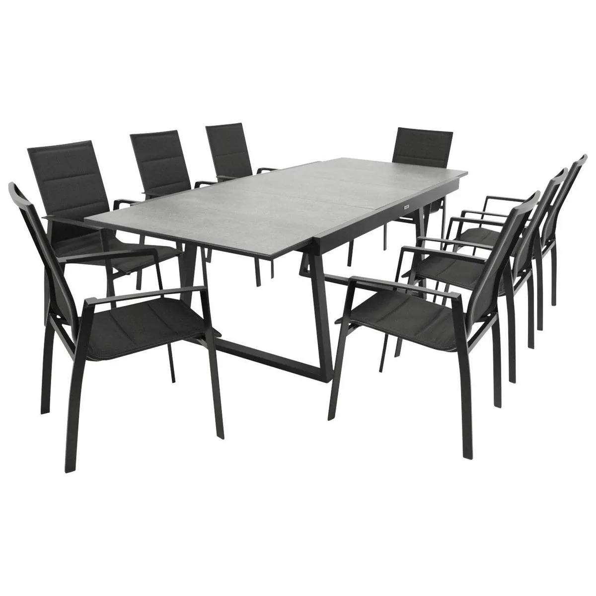 Garnitur REIMS 9-teilig, Alu + Glas + Kunstgewebe schwarz