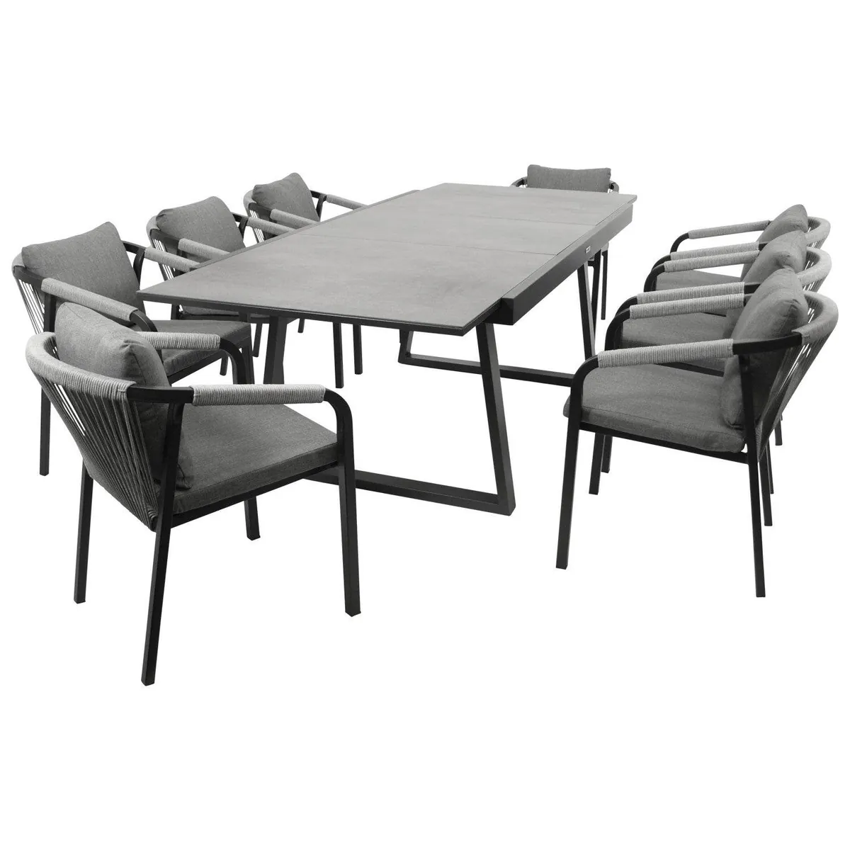 Garnitur REIMS 9-teilig, Alu + Glas + Rope grau