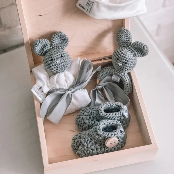 Holz Geschenkbox gross Bunny Grau
