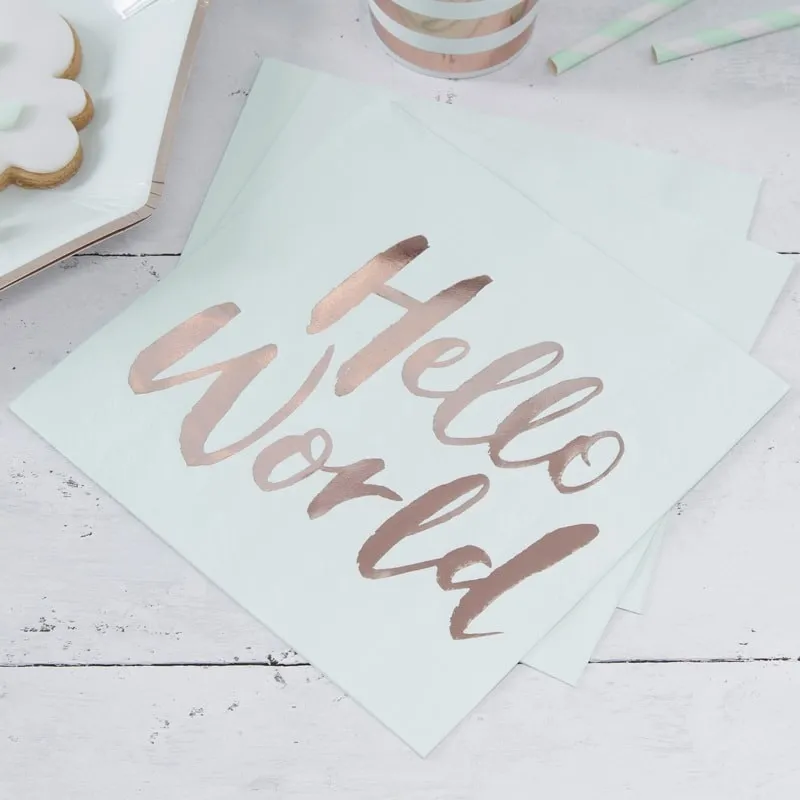 Servietten Hello World Mint & Rosegold