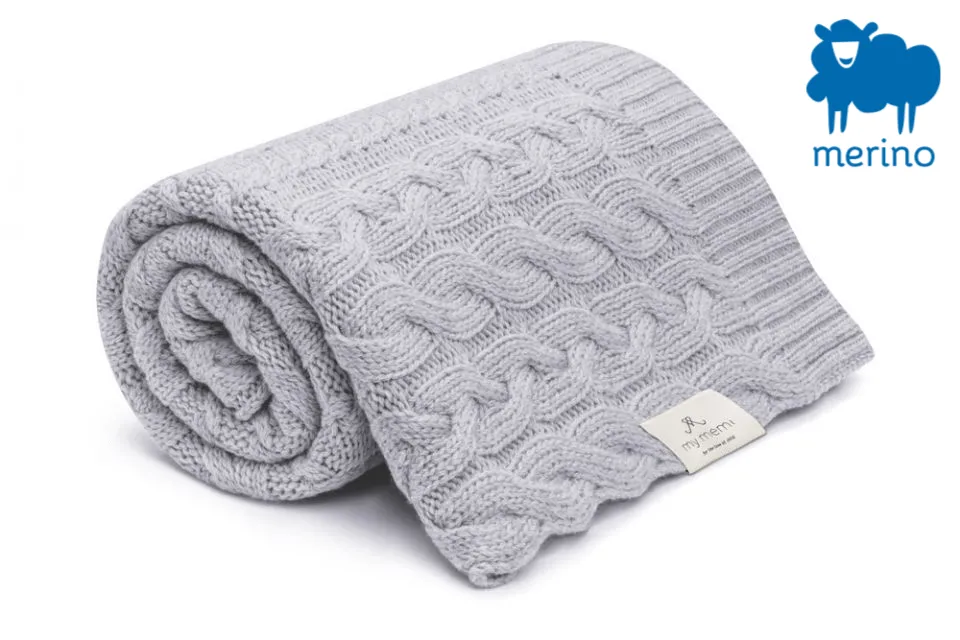 Merino baby blanket - Braided Grey