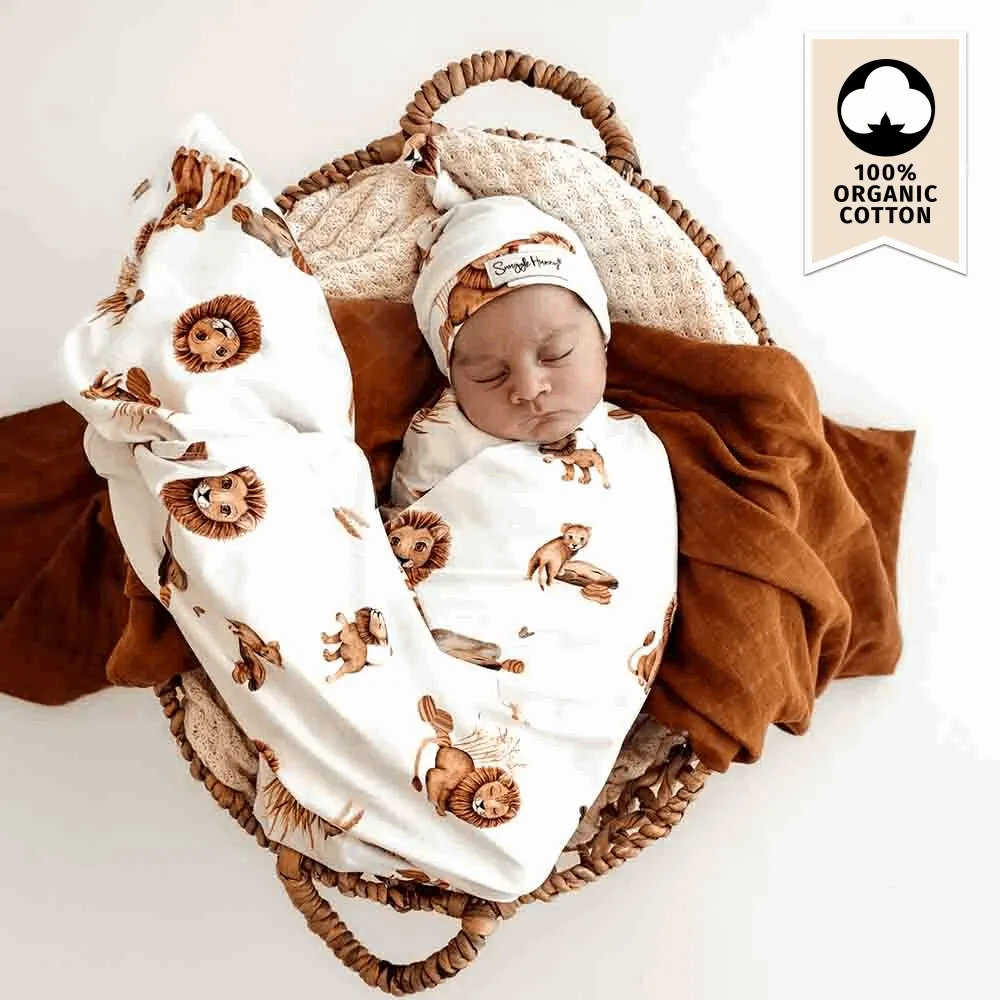 Multi-use swaddle and beanie set - Lion