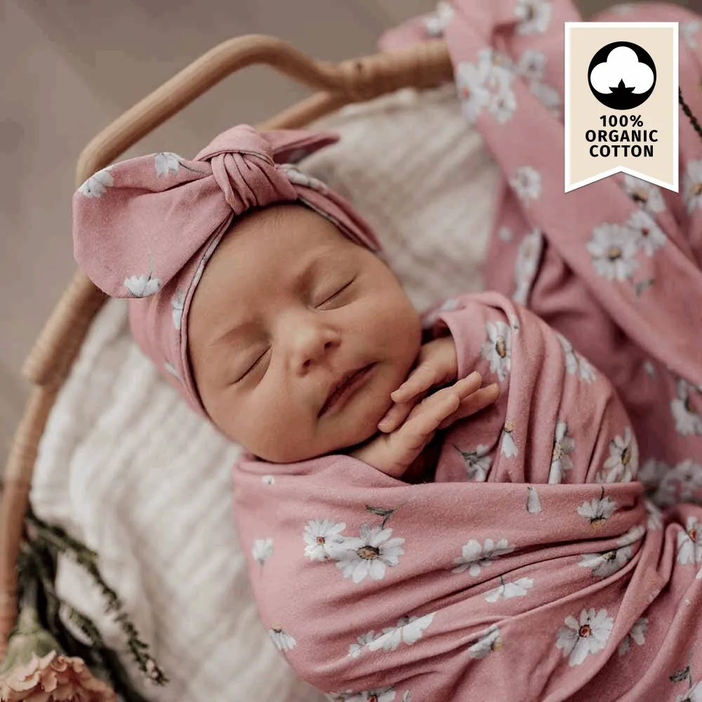 Multi-use swaddle and hair bow set - Daisy