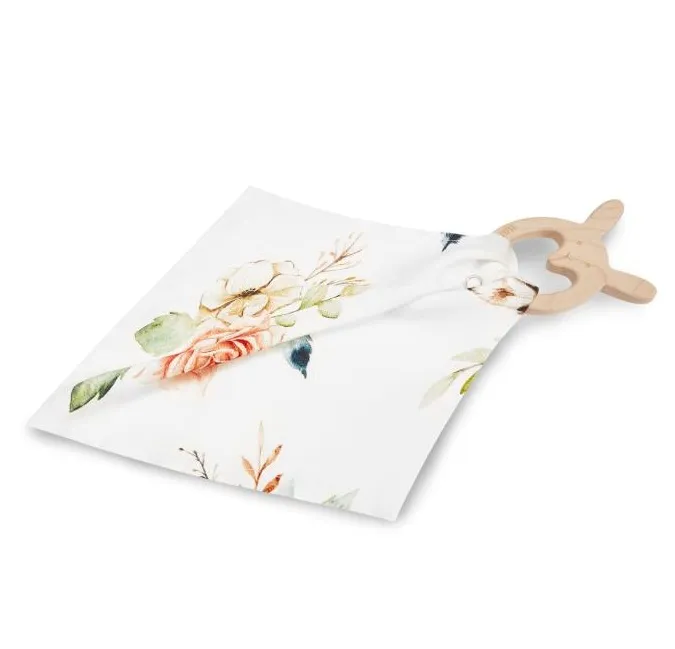 Kuscheltuch mit Holzgreifling Vintage Flowers