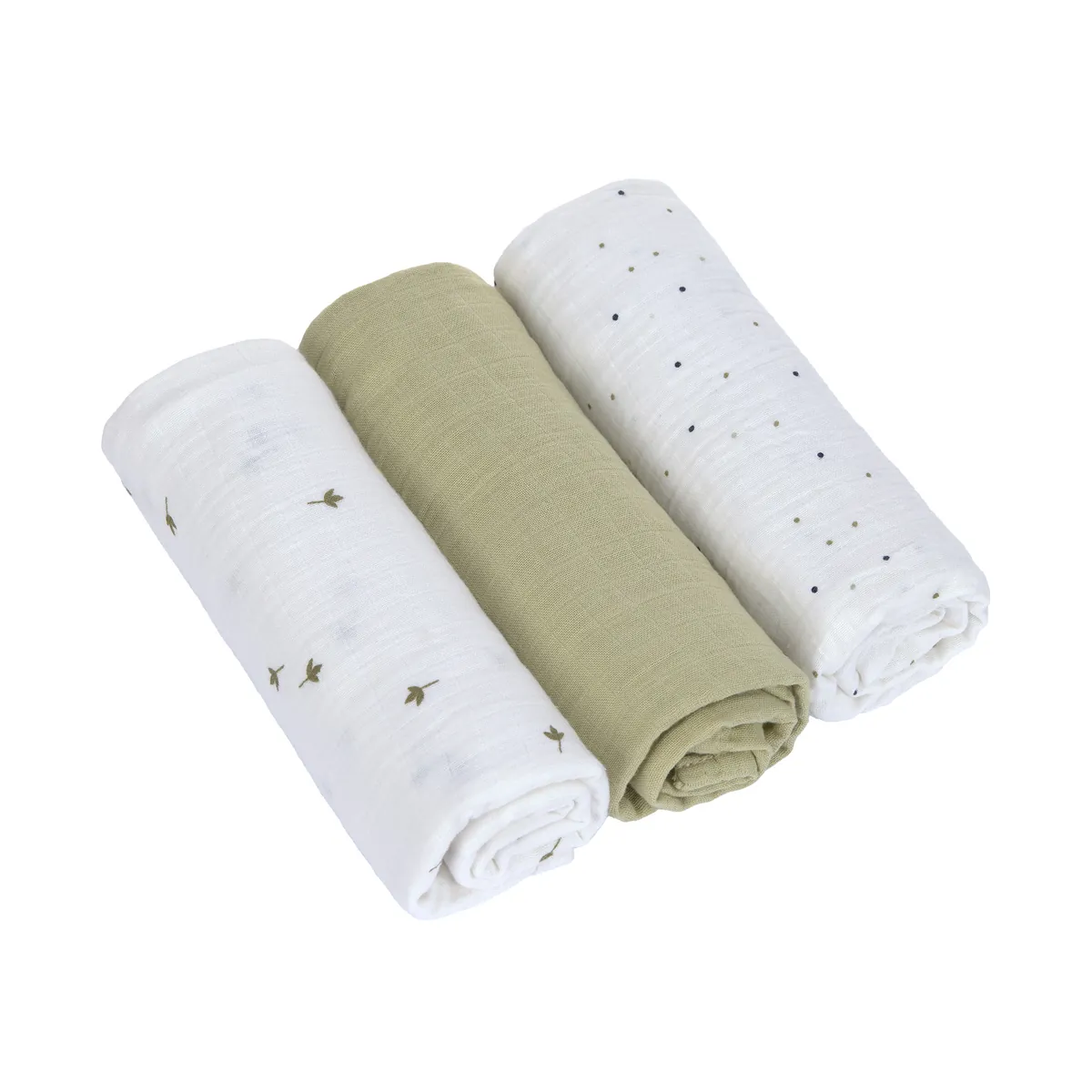 Lässig Muslin Swaddle & Burp Blankets L GOTS Leave olive