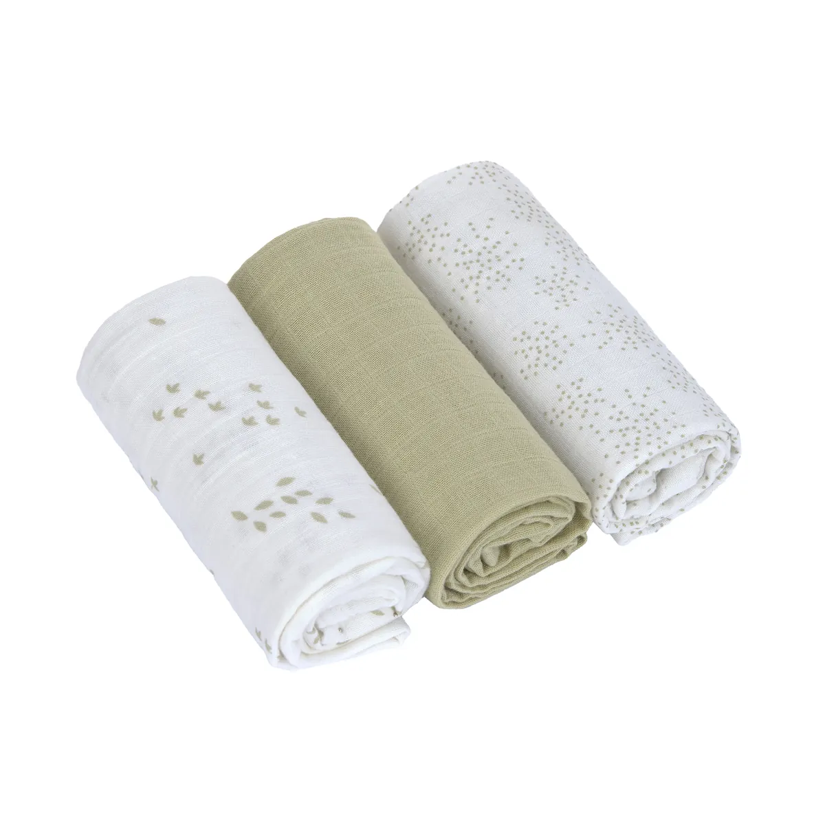 Lässig Swaddle & Burp Blanket M GOTS Leave olive
