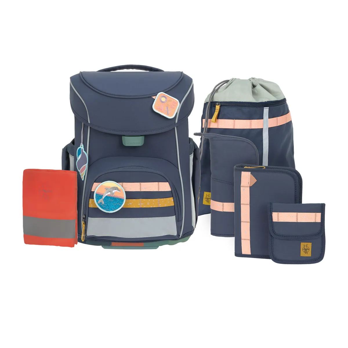 Lässig Schulranzen Set 7-teilig slim Unique Navy Blau