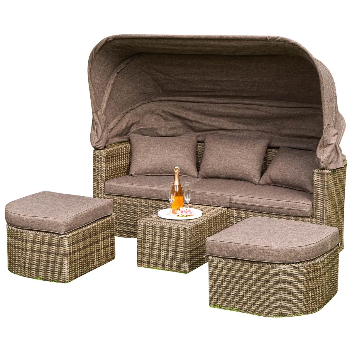 Liegeinsel RENNES Stahl Polyrattan natur, Polster taupe