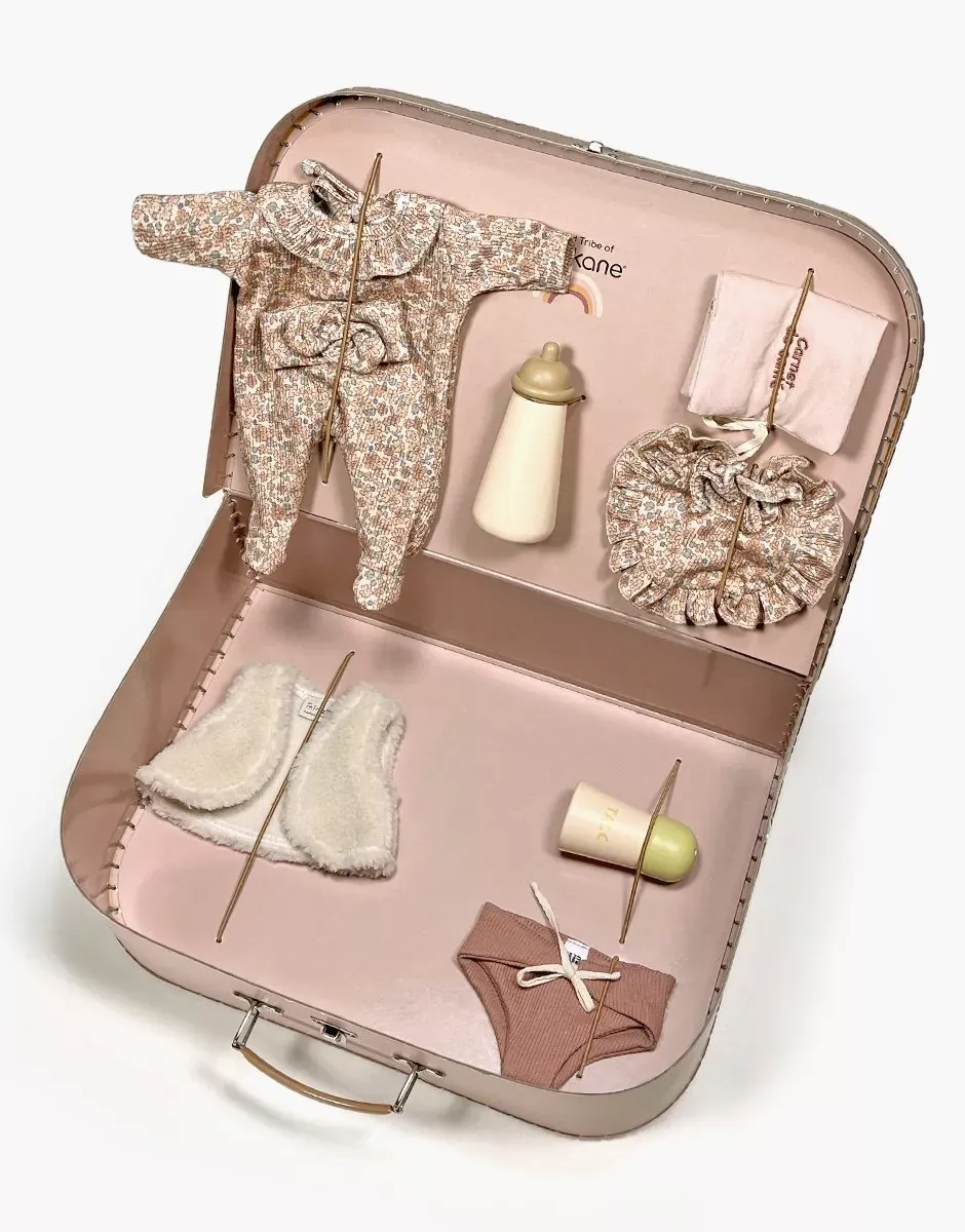 Minikane Babies Vintage-Koffer "Kit de Naissance” Fleurs Cacao