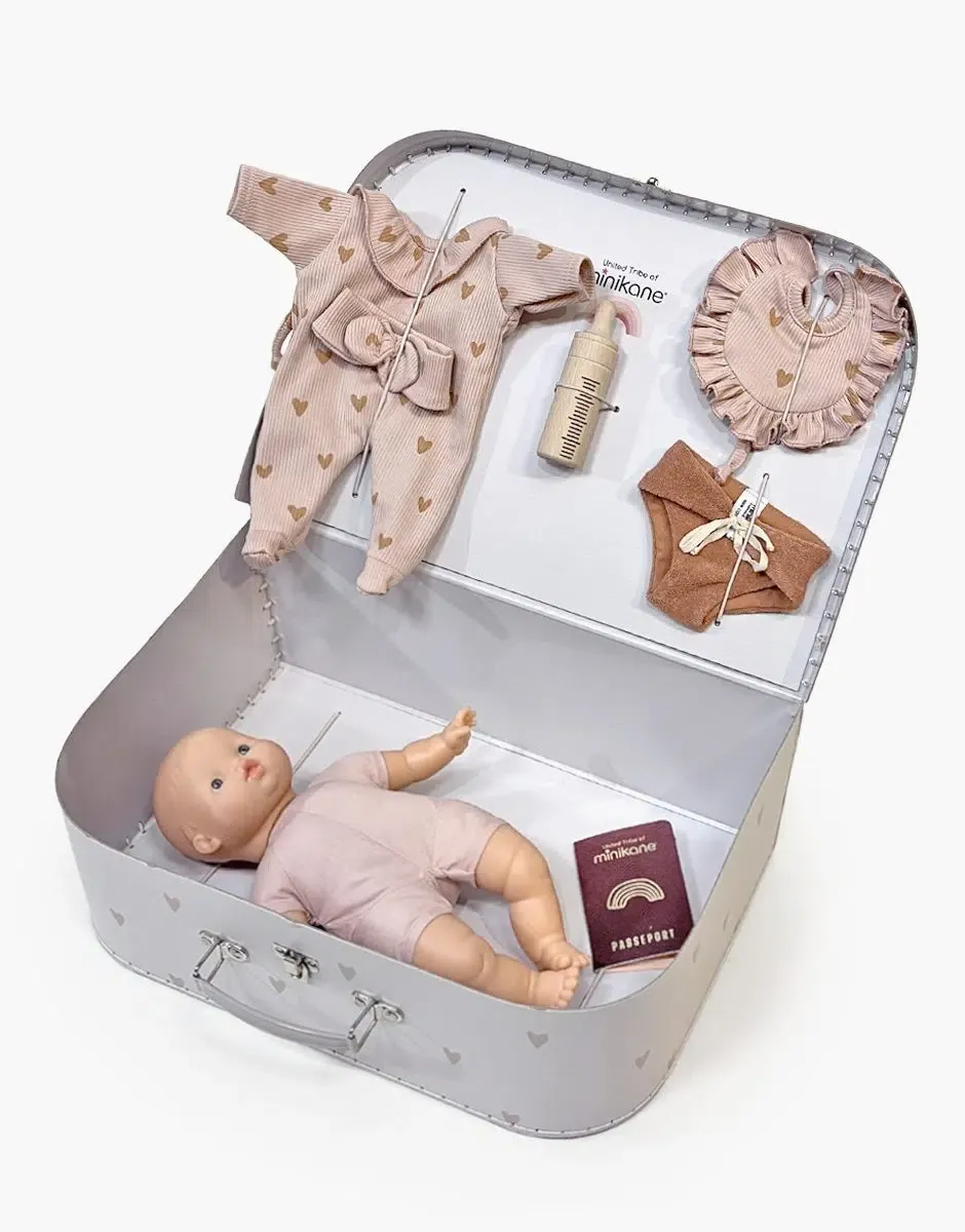 Minikane Babies Vintage-Koffer "Kit de Naissance” Rosa