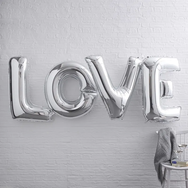 Ballon Schriftzug Girlande Love Silber XL