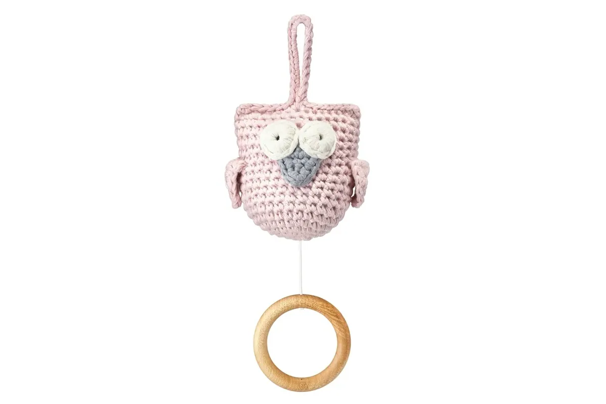 Häkel Musikuhr Mobile Eule Pink
