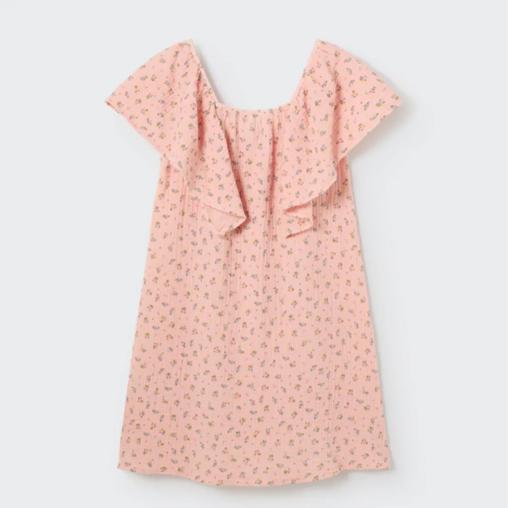 Kleid Floral Gauze Flounce crystal pink
