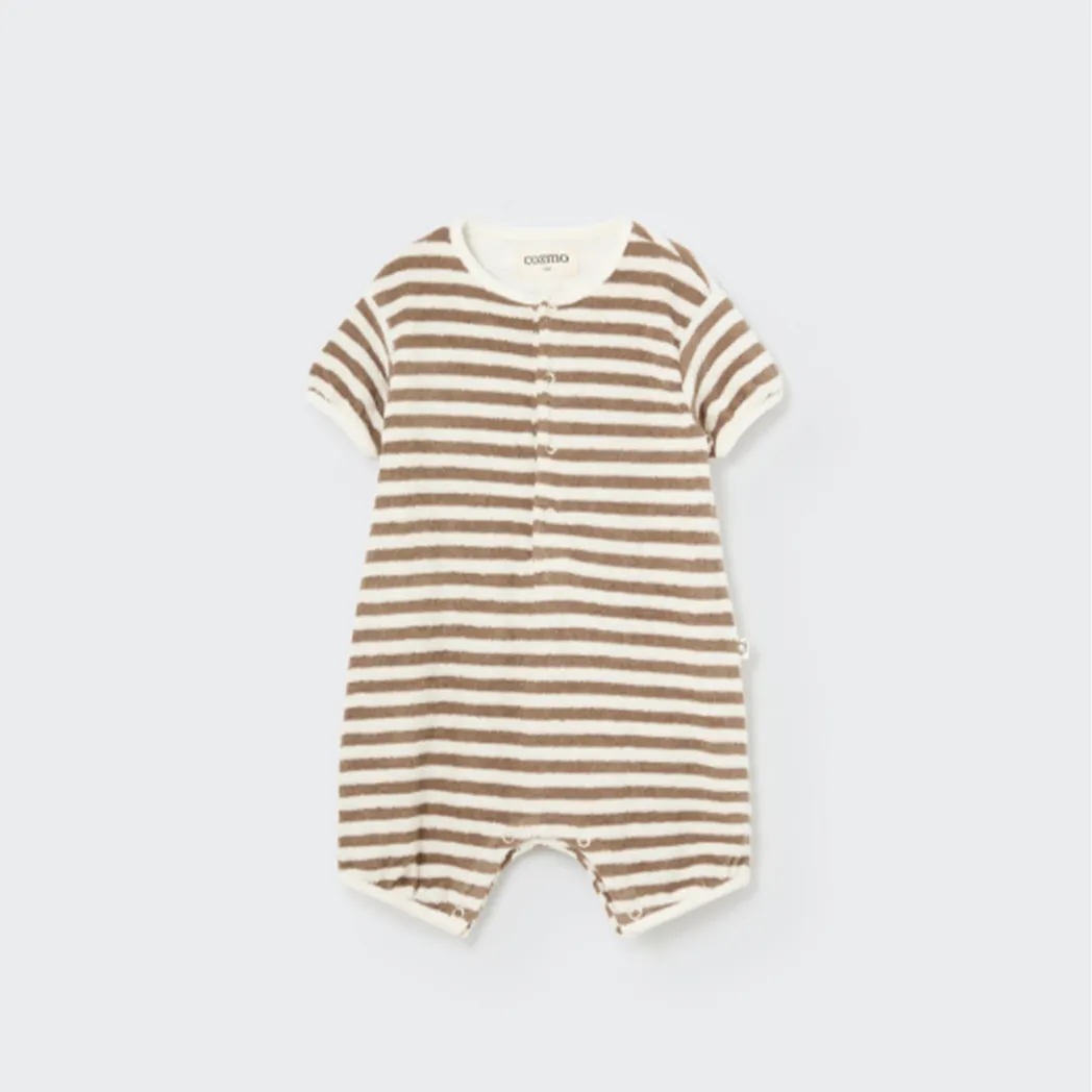 Frottee Baby Jumpsuit Luca Coffee Stripes