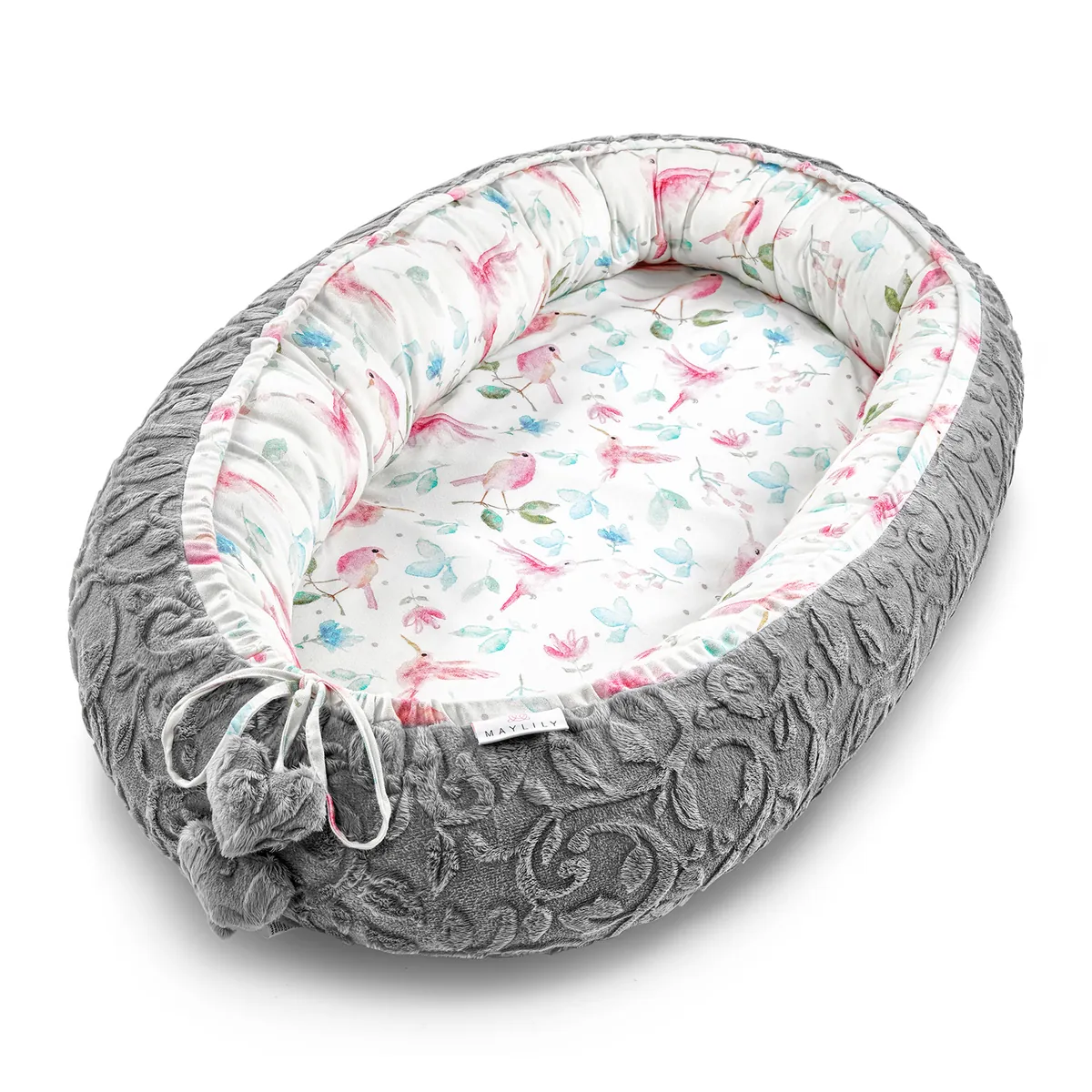 Babynest Premium Luxe Paradise Birds Grey
