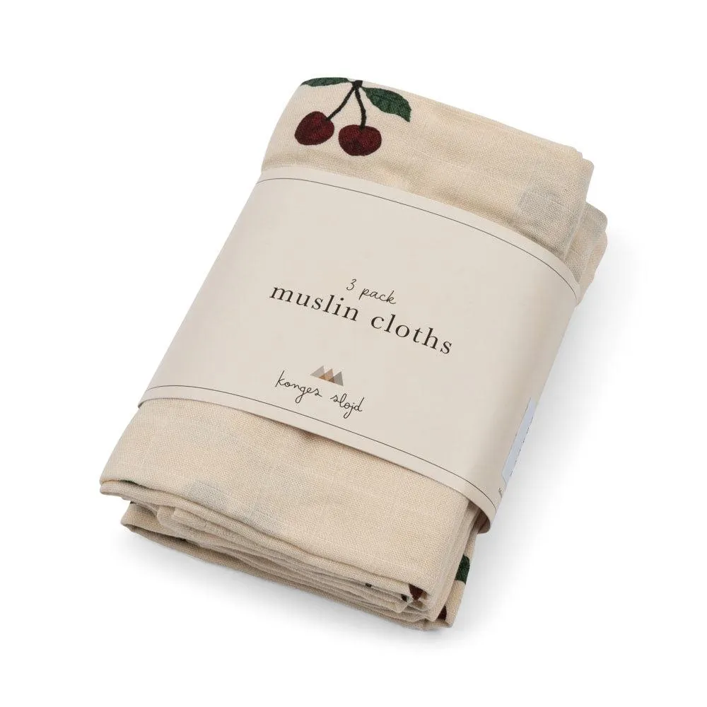 Konges Sløjd 3er Set Muslin Tücher "Ma Grande Cerise"
