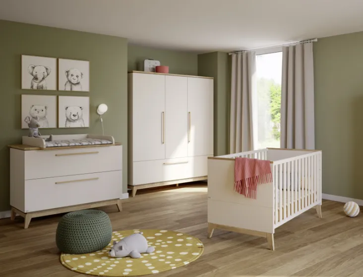 PAIDI Stiene Kinderzimmer 4-teilig mit Wickelansatz, 3-türigem Schrank