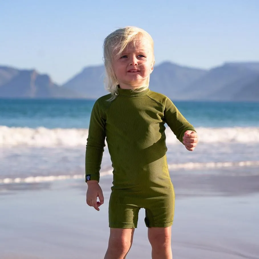 UV Badeoverall Baby Ribbed Pesto
