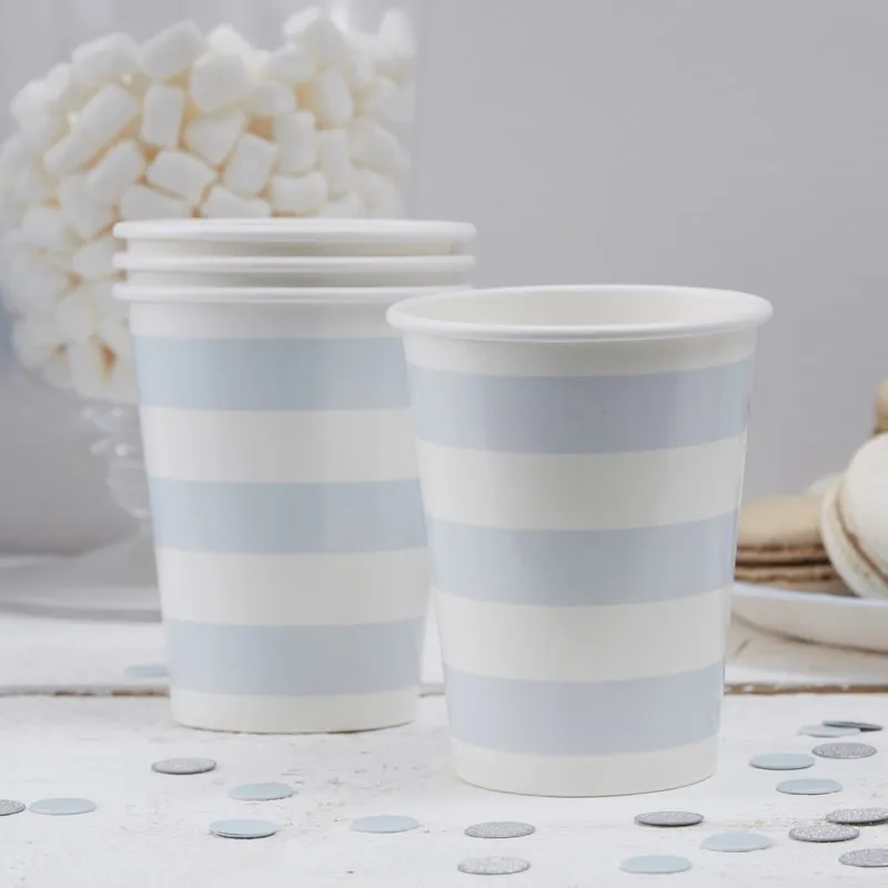 Partybecher Babyblau Streifen