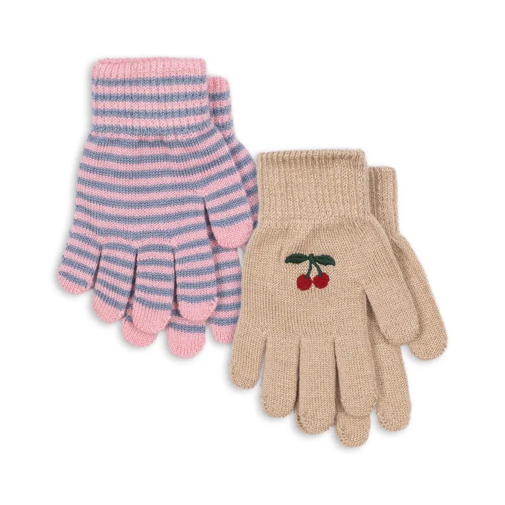 Konges Sløjd Handschuhe "Filla" Cherry / Stripe 2er- Set