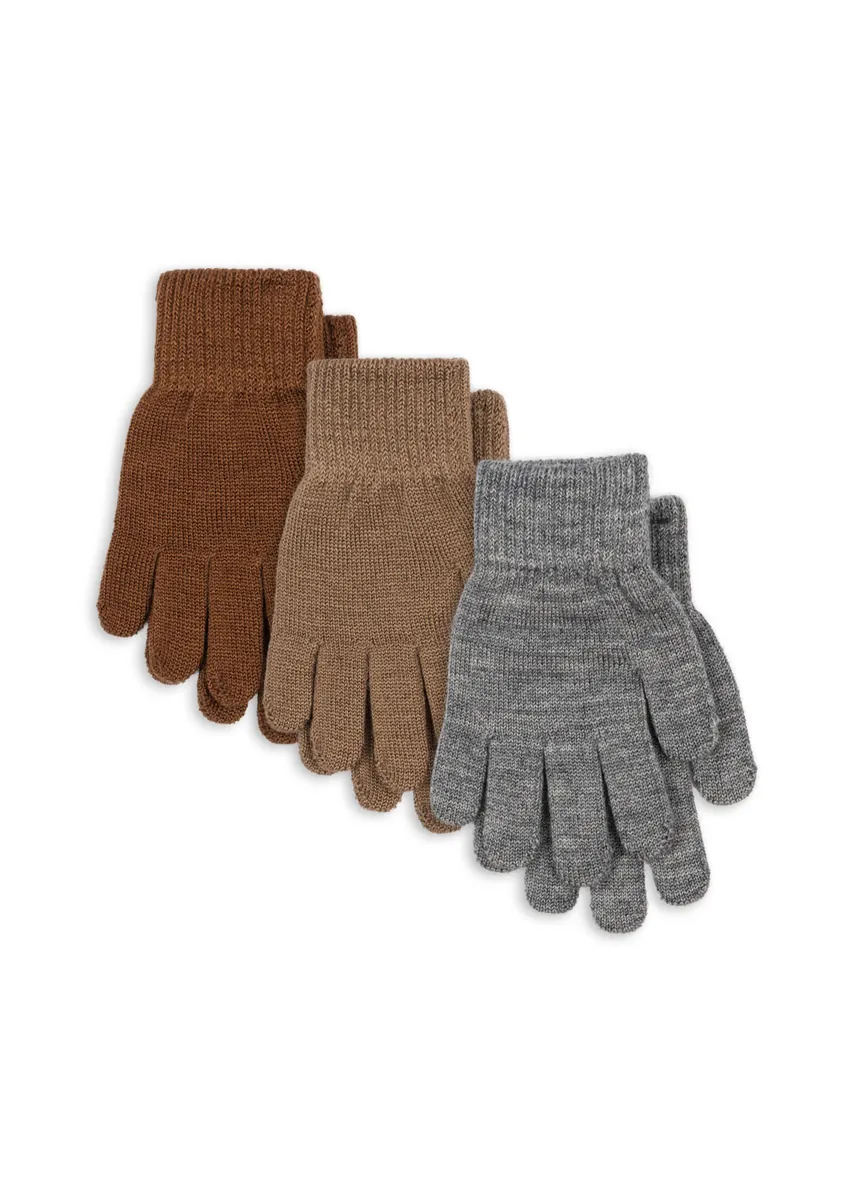 Konges Sløjd Fingerhandschuhe "Filla "3er- Pack | Melange Beige Braun